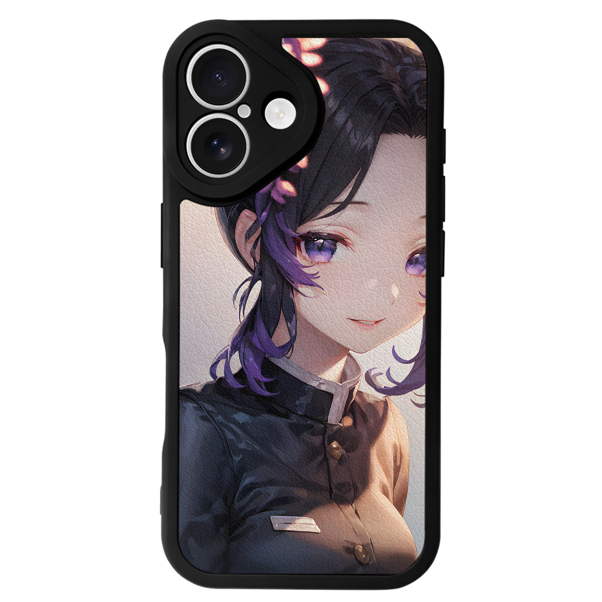 （画像用） 鬼滅の刃（きめつのやいば）蟲柱-胡蝶 しのぶ／こちょう しのぶ Kochou Shinobu 【iPhone 16シリーズ対応】シリコンスマホケース（レザー調） 材質：シリコン